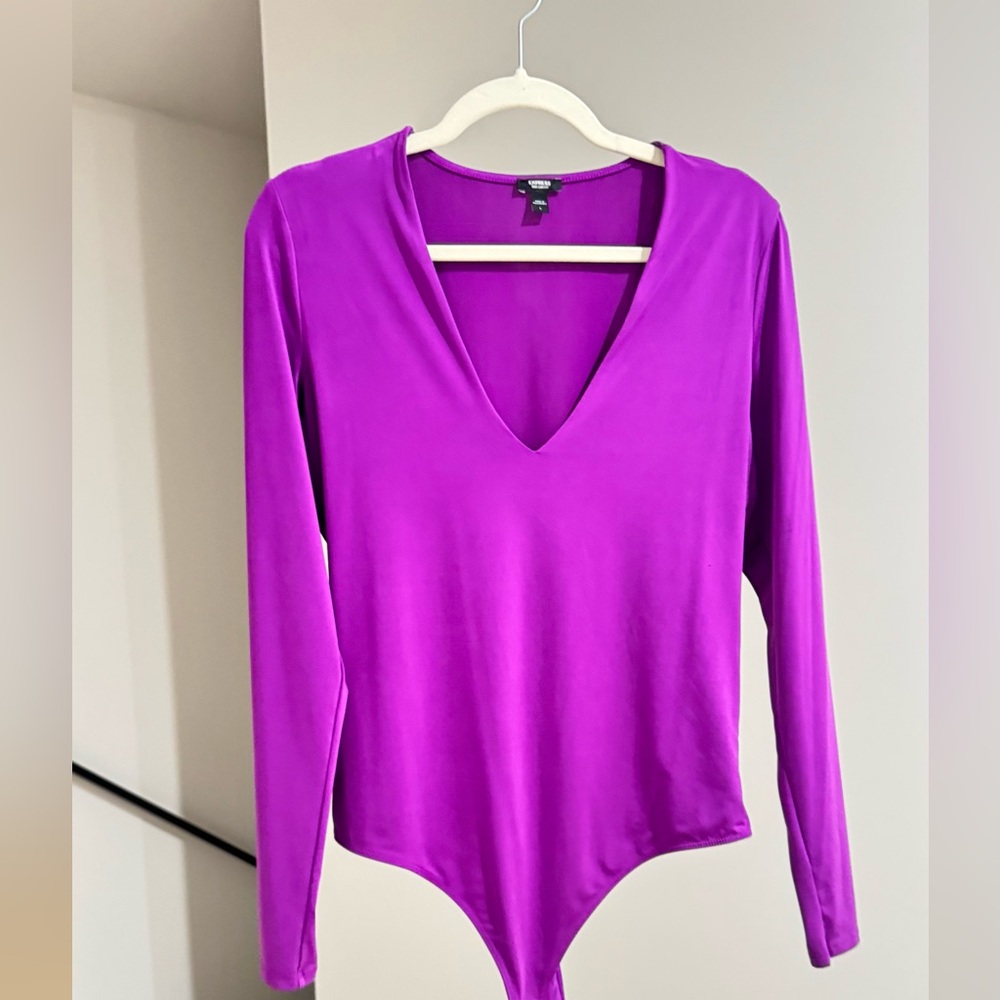 Express Bold Purple V-Neck Bodysuit